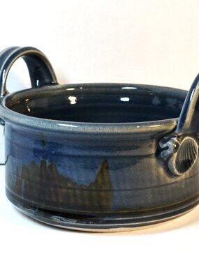 Handmade Davis Pottery Oven Proof Dish Blue With Brown Kitchen Bakeware